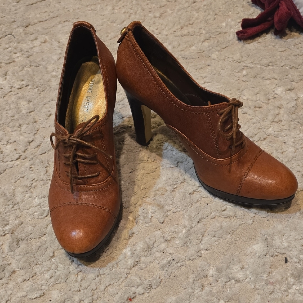 Nine West Tan Lace-Up Heels